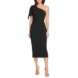 Dress the Population Black One Shoulder Bow Tiffany Midi Dress Size M